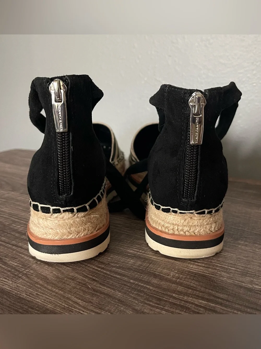 Vince Camuto Black Zebra Espadrille Lace-Up Platform Sandals
